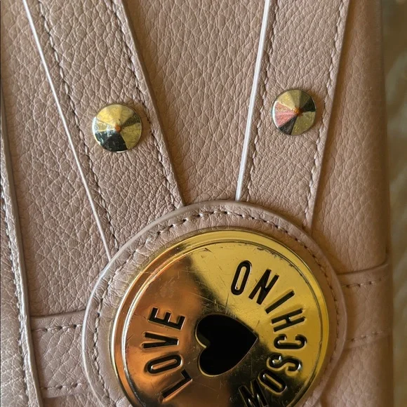 LOVE MOSCHINO Genuine Leather beige studded zip-around gold-tone Wallet - Picture 9 of 15